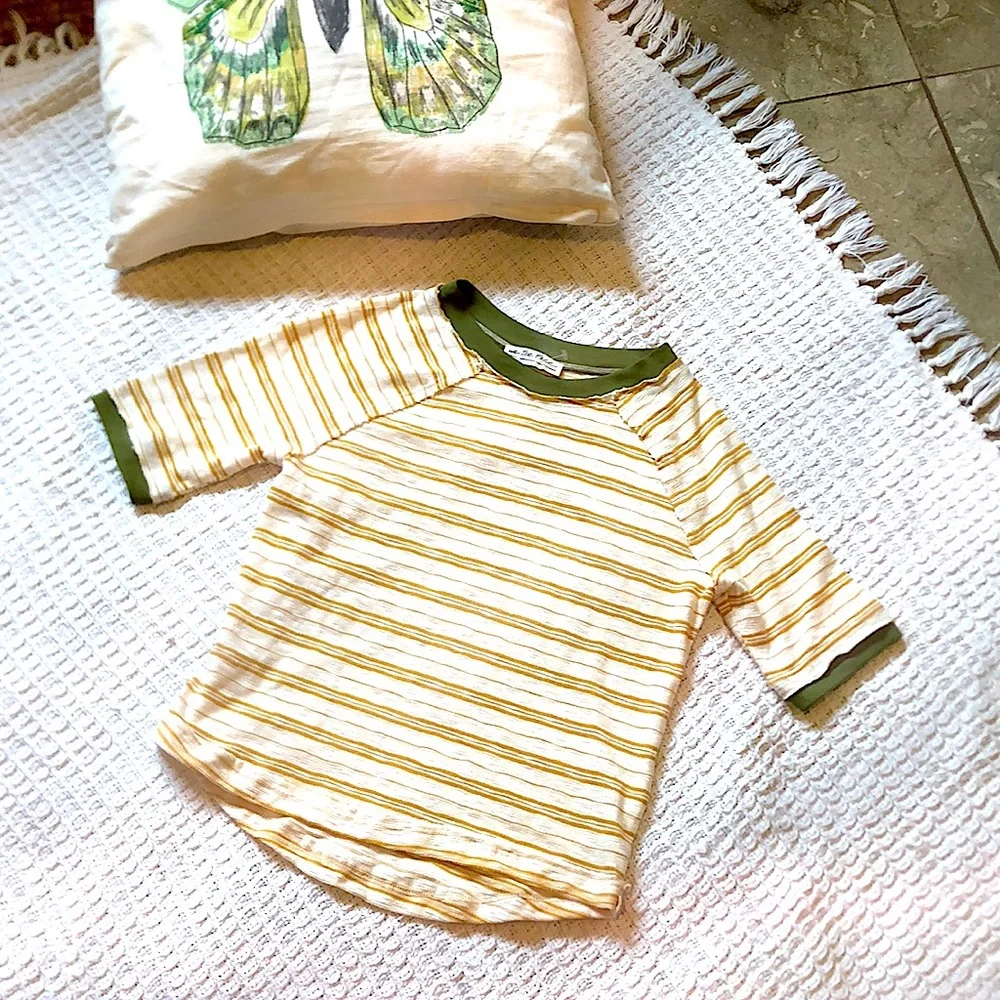Free People We the free striped cream golden yellow& green cotton Tee Sz xs - Picture 1 of 6